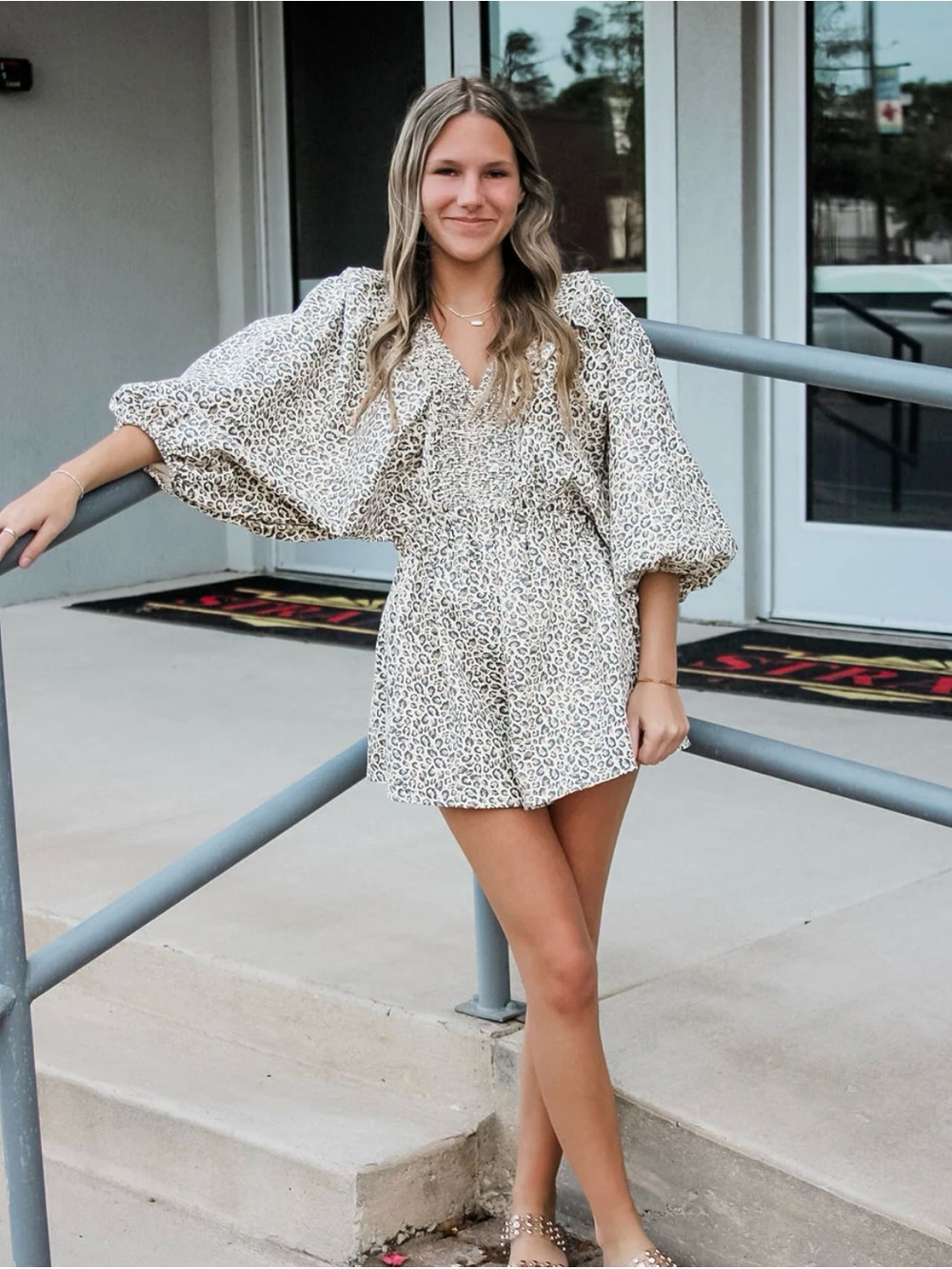 BUCKETLIST Cream and Black Leopard Print Romper